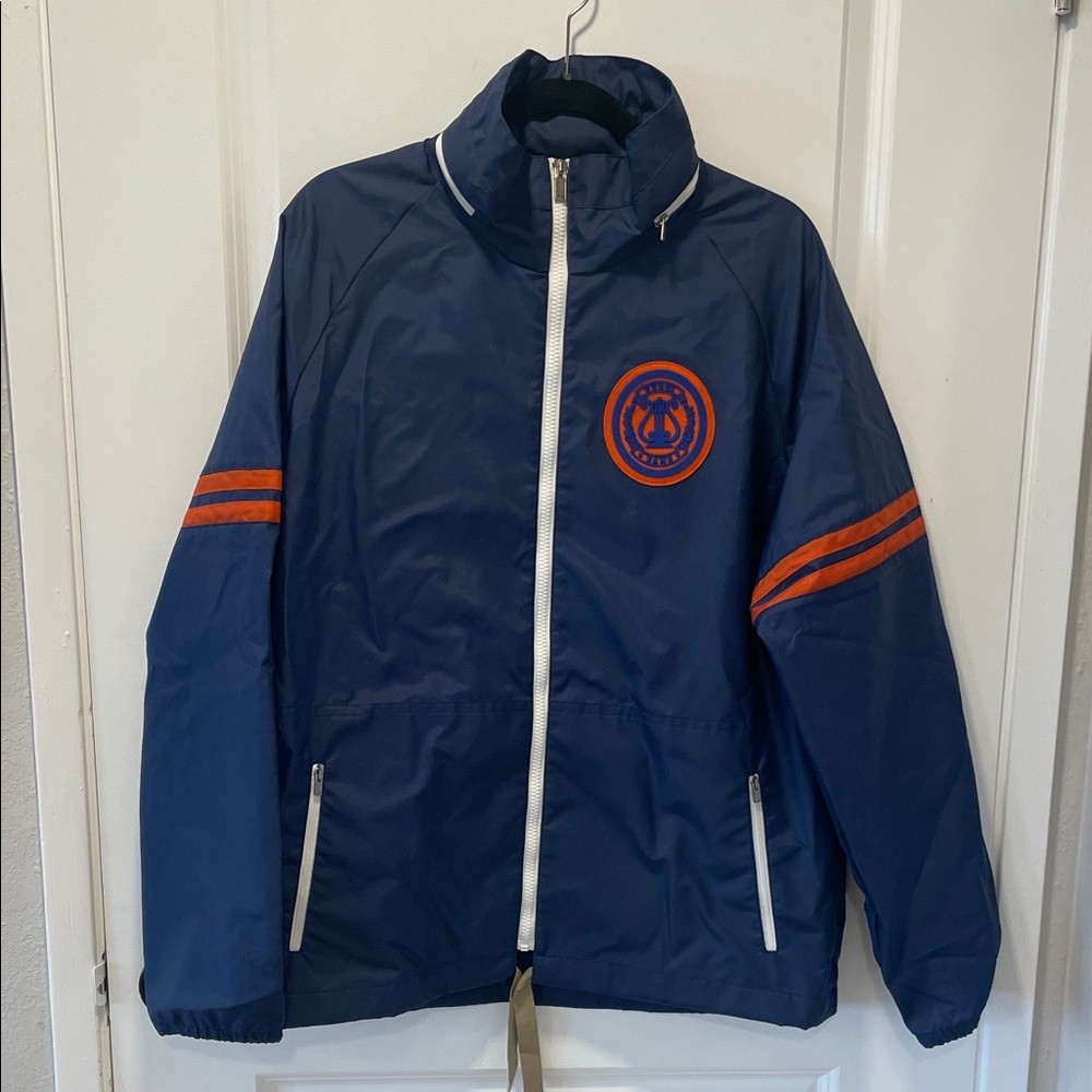 Gucci Navy Windbreaker with Orange Varsity Stripes and patch